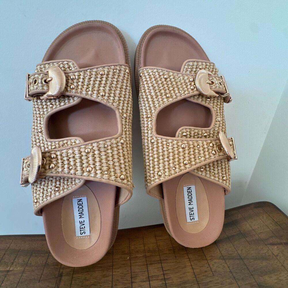 Steve Madden Woven Slide Sandals Womens 9 Beach Resort Coastal Boho Glam